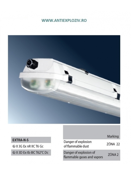 055503 EXTRA-N-S-236-EP, 2x36W CORP ILUMINAT ANTIEX 2X36W, ZONA 2 GAZE SI ZONA 22 PRAFURI