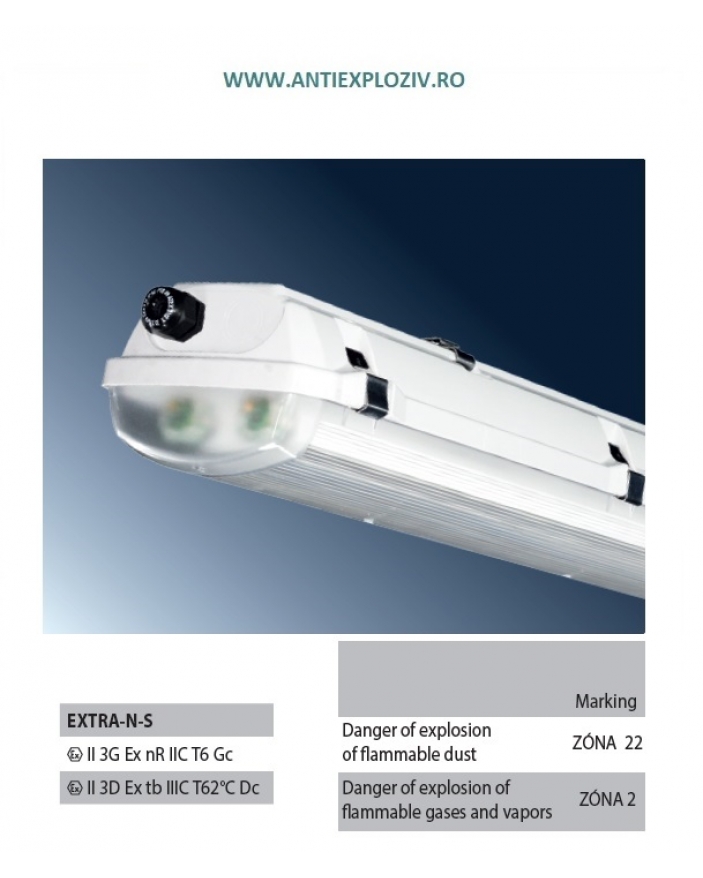 055503 EXTRA-N-S-236-EP, 2x36W  CORP ILUMINAT ANTIEX 2X36W, ZONA  2 GAZE SI ZONA 22 PRAFURI