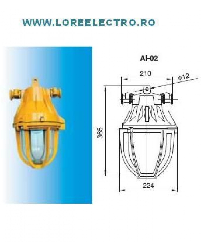 Corp de iluminat antiex tip AI 02 105W cu bec ECO HALOGEN Inlocuitor pentru Corp de iluminat antiex cu bec incandescent 100W, 150W, 200W tip LMS7-105, protectie antideflagranta, protectie antiex