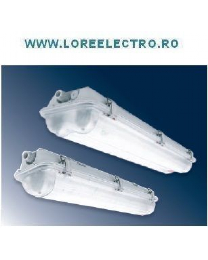 Corp iluminat antiexploziv cu tuburi fluorescente 2x58W, carcasa policarbonat, CEHIA, ExII3GD II3GD Ex nA tD A II T4 T122C, IP66, zona 2 gaze si zona 22 prafuri.