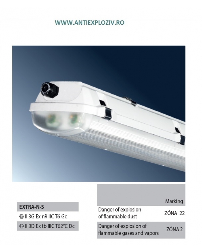 055502 EXTRA-N-S-136-EP, 1x36W CORP ILUMINAT ANTIEX 1X36W, ZONA 2 GAZE SI ZONA 22 PRAFURI