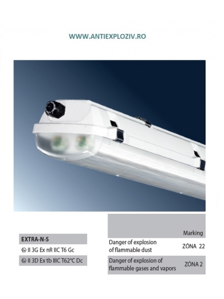 055505 EXTRA-N-S-258-EP, 2x58W CORP ILUMINAT ANTIEX 2X58W, ZONA 2 GAZE SI ZONA 22 PRAFURI